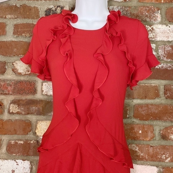 Bailey 44 Tiered Ruffled Shift Dress Red size medium short sleeve asymmetrical - Picture 5 of 9